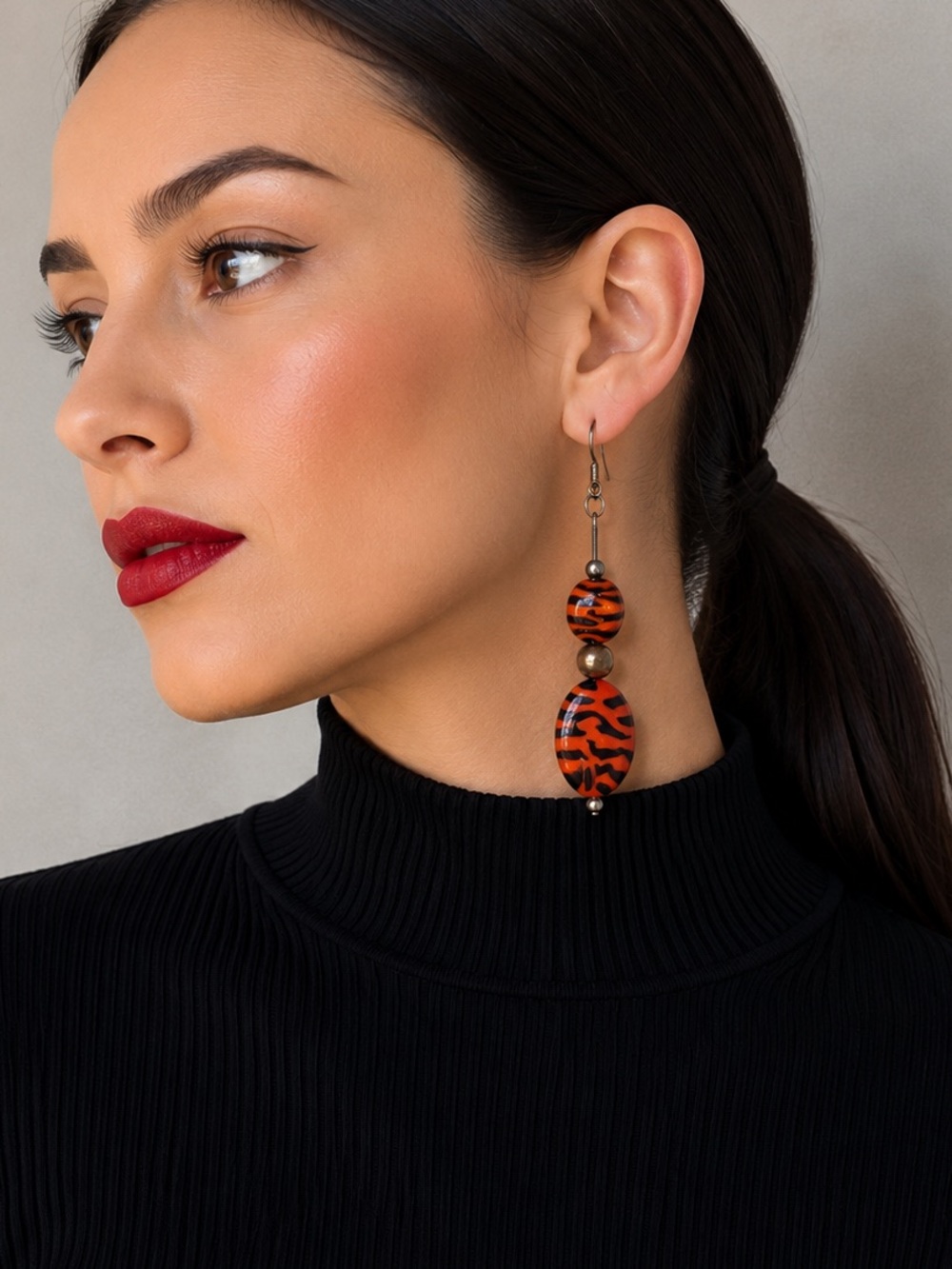 Tiger Print Orange and Black Dangle Earrings